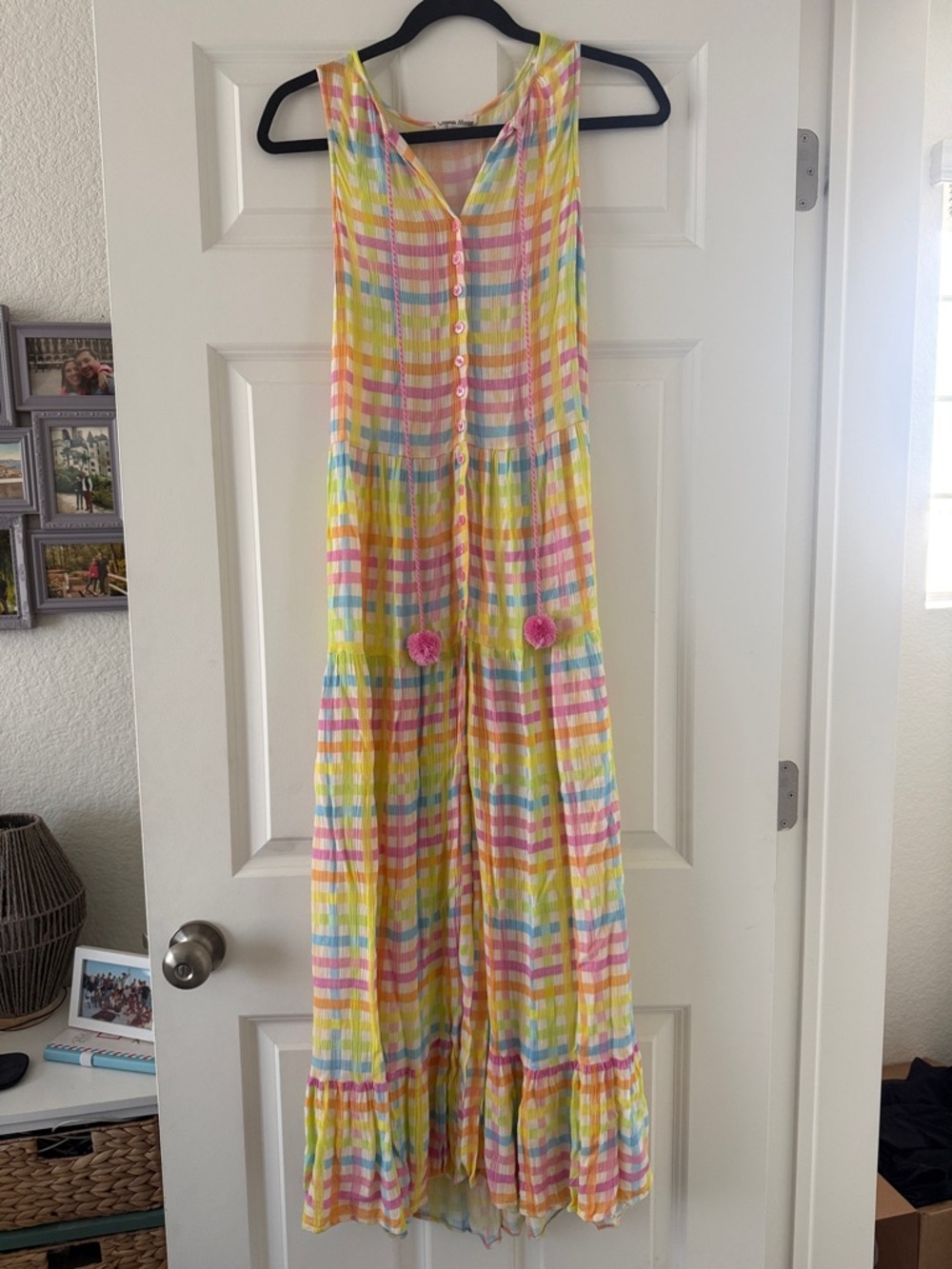 Pastel Plaid Sleeveless Dress with Pom PDetails